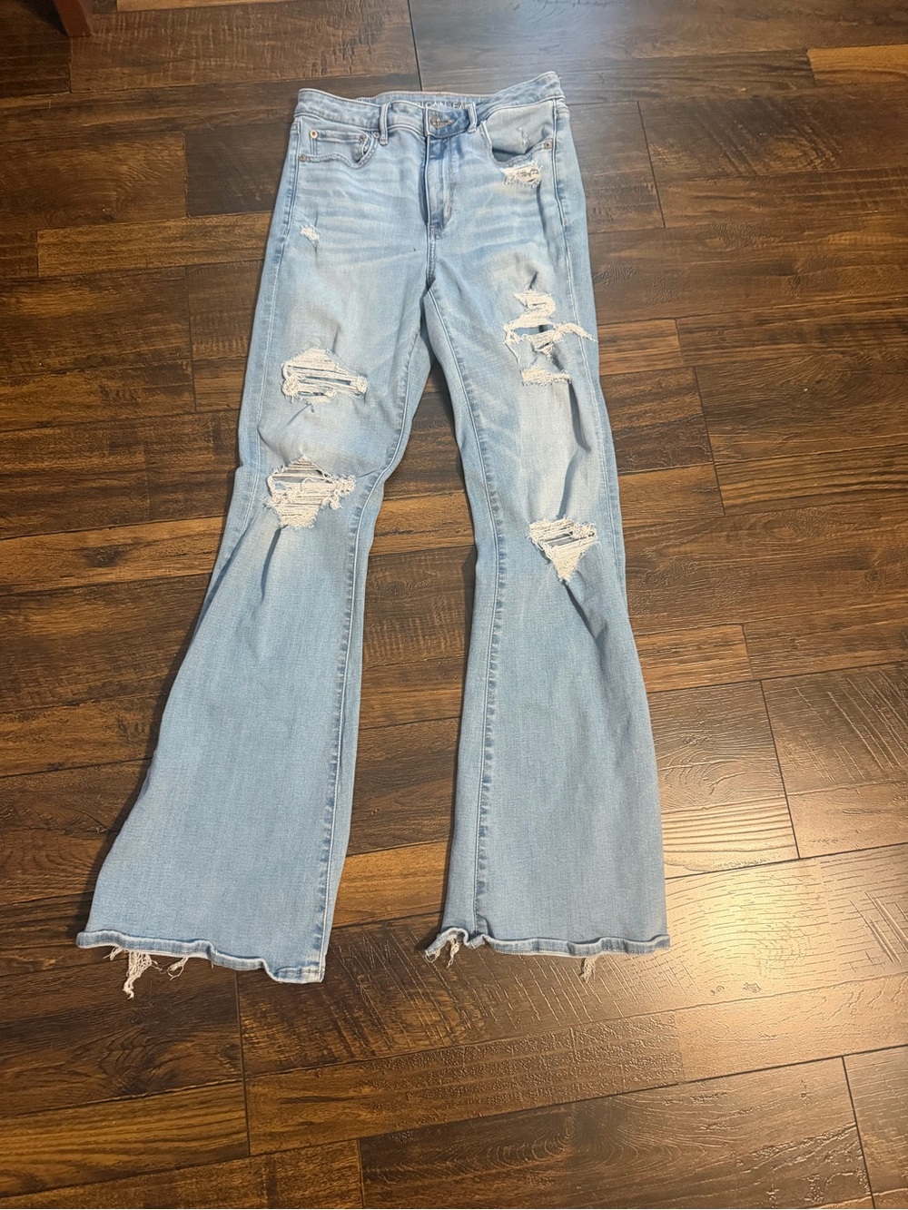 American Eagle Outfitters Light Wash Distressed Flare Jeans